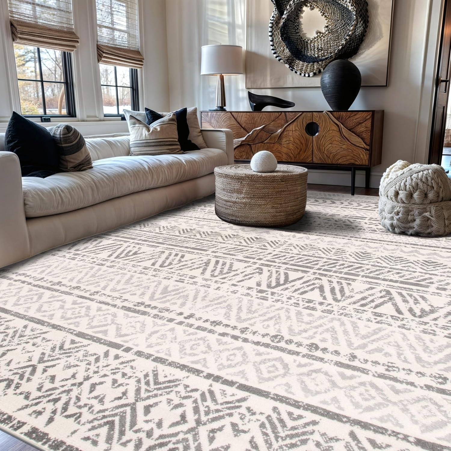 World Rug Gallery Geometric Distressed Bohemian Gray 6'6" x 9' Area Rug
