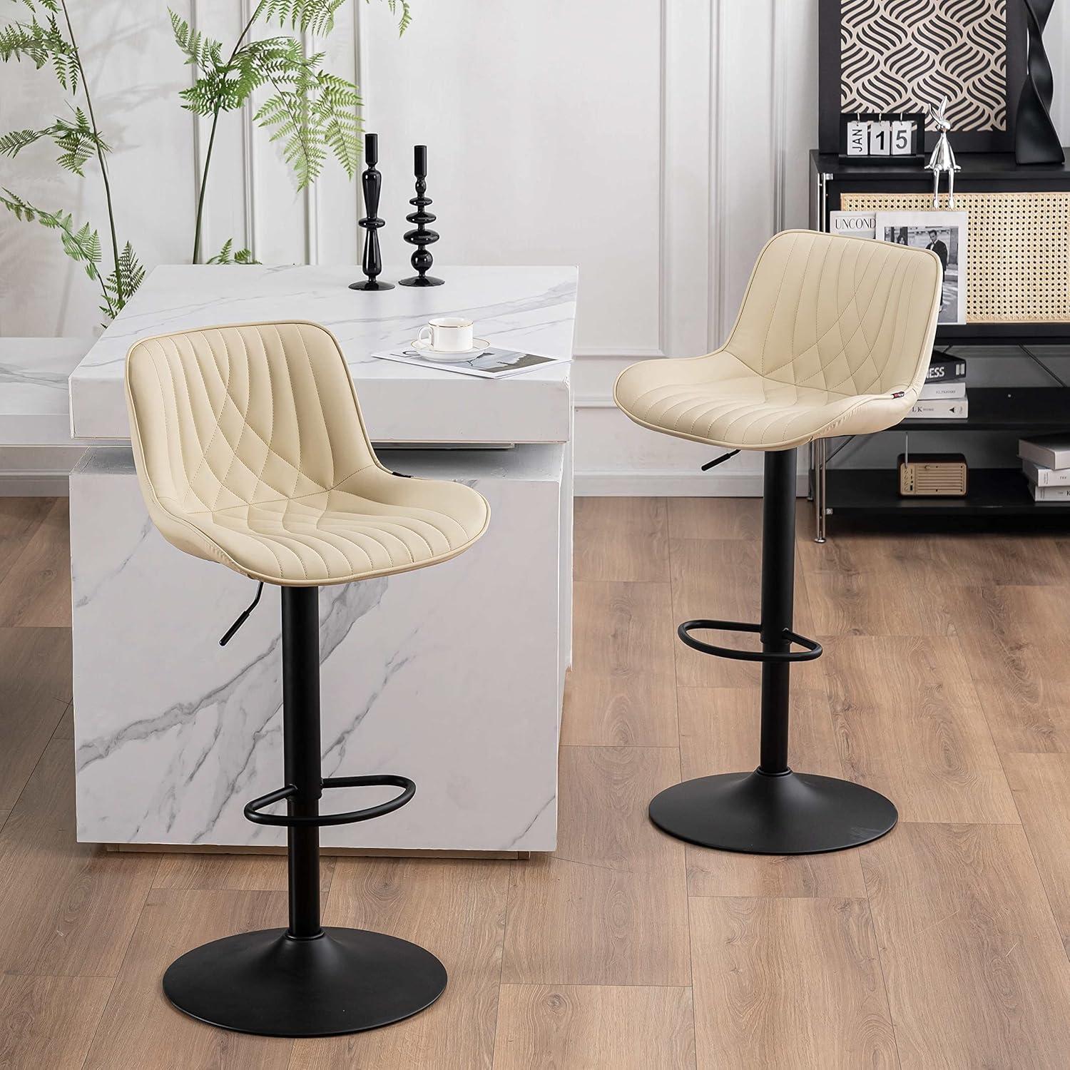Zager Swivel Adjustable Height Bar Stools, Leather Upholstered Counter Stools, Modern Pub Stool