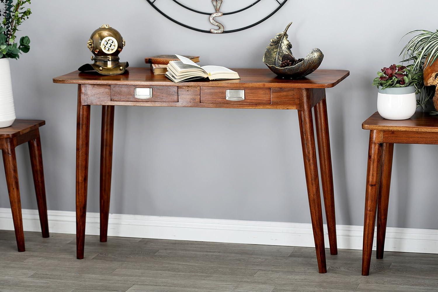 Kanaloa Dark Brown Solid Wood Console Table with Silver Handles, 50.75"L