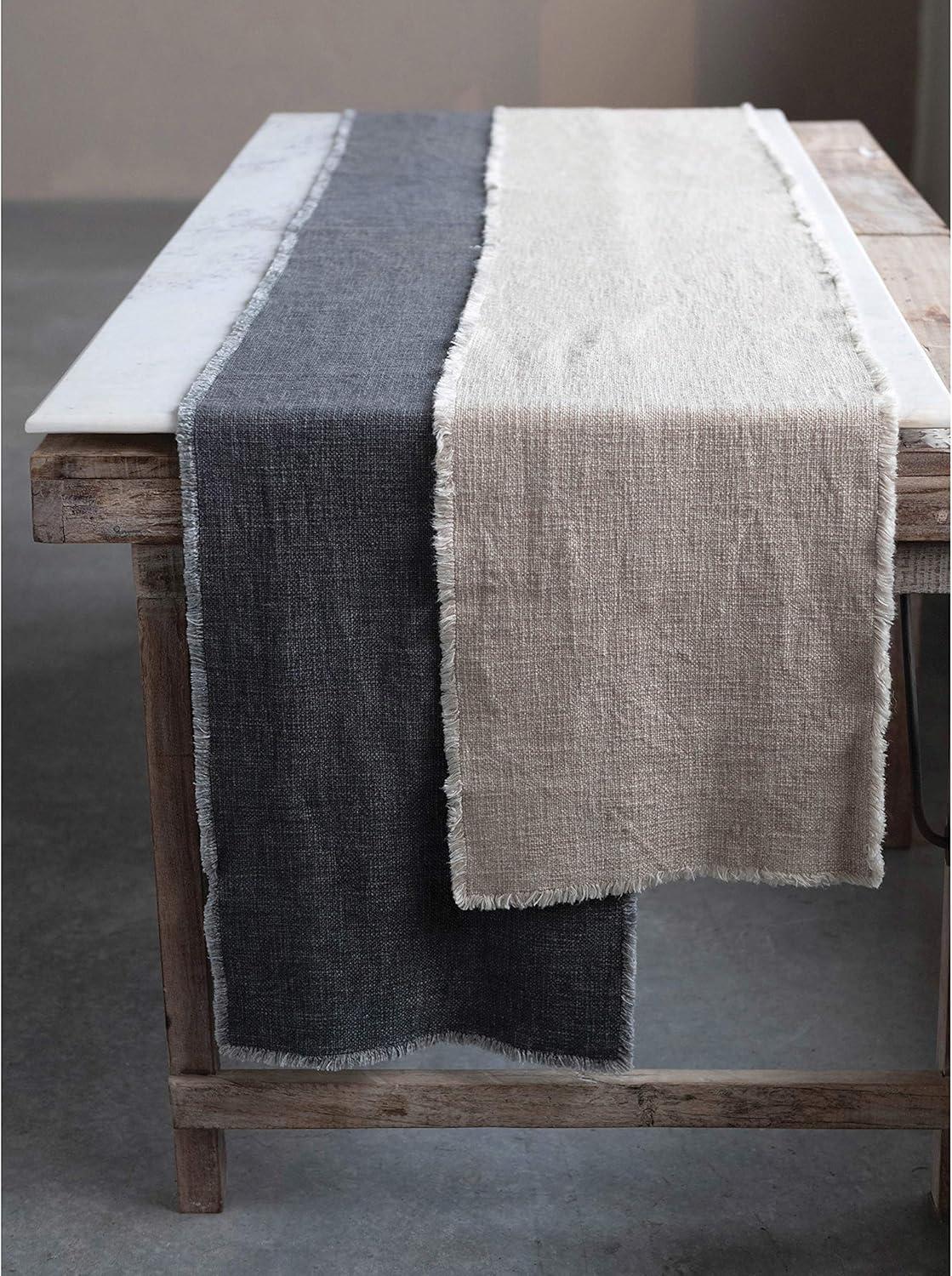 Creative Co-Op Linen Blend Table Runner with Frayed Edges, Natural