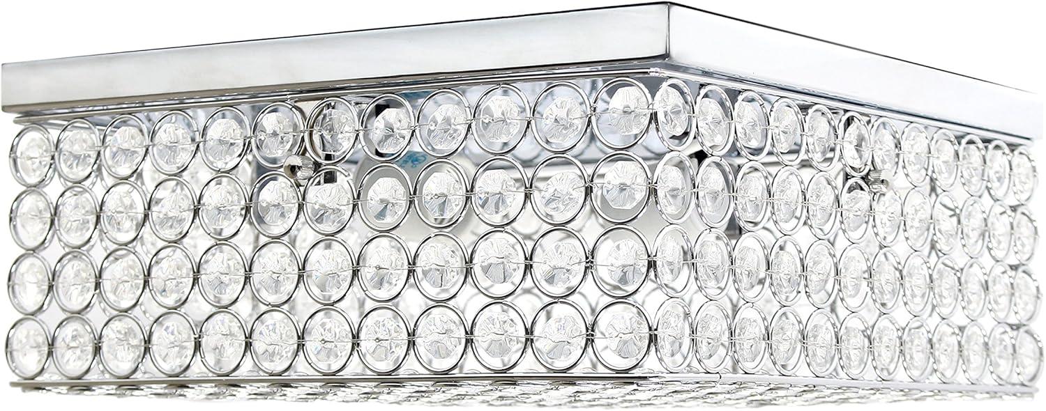 Elegant Designs Elipse Crystal 12" Modern Metal 2 Light Squared Ceiling Flush Mount Fixture, Chrome