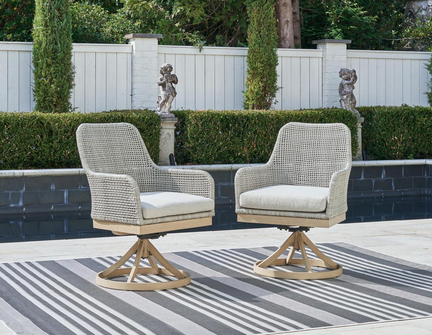 Signature Design by Ashley Seton Creek Outdoor Swivel Dining Chair (Set of 2), Gray