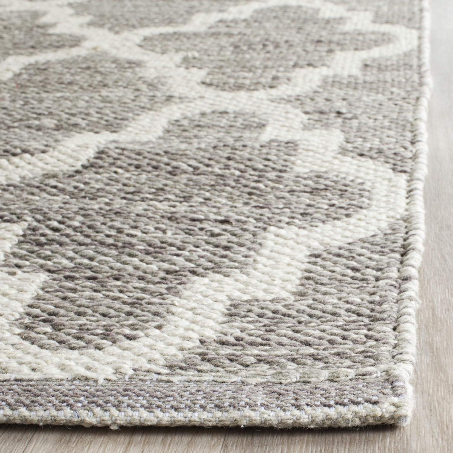 Grey and Ivory Flat Woven Wool Cotton Area Rug