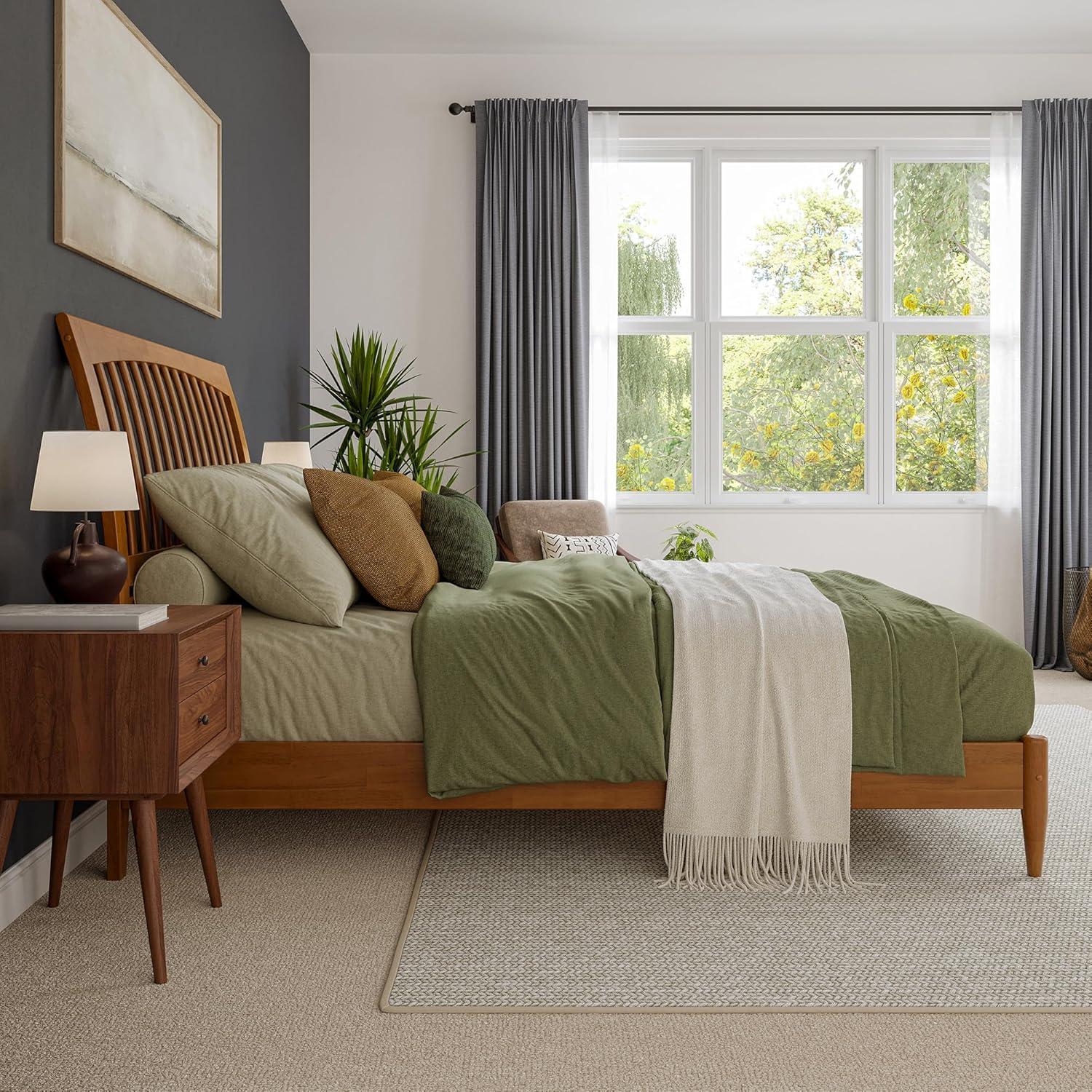 AFI Orleans Queen Solid Wood Low Profile Sleigh Platform Bed, Light Toffee