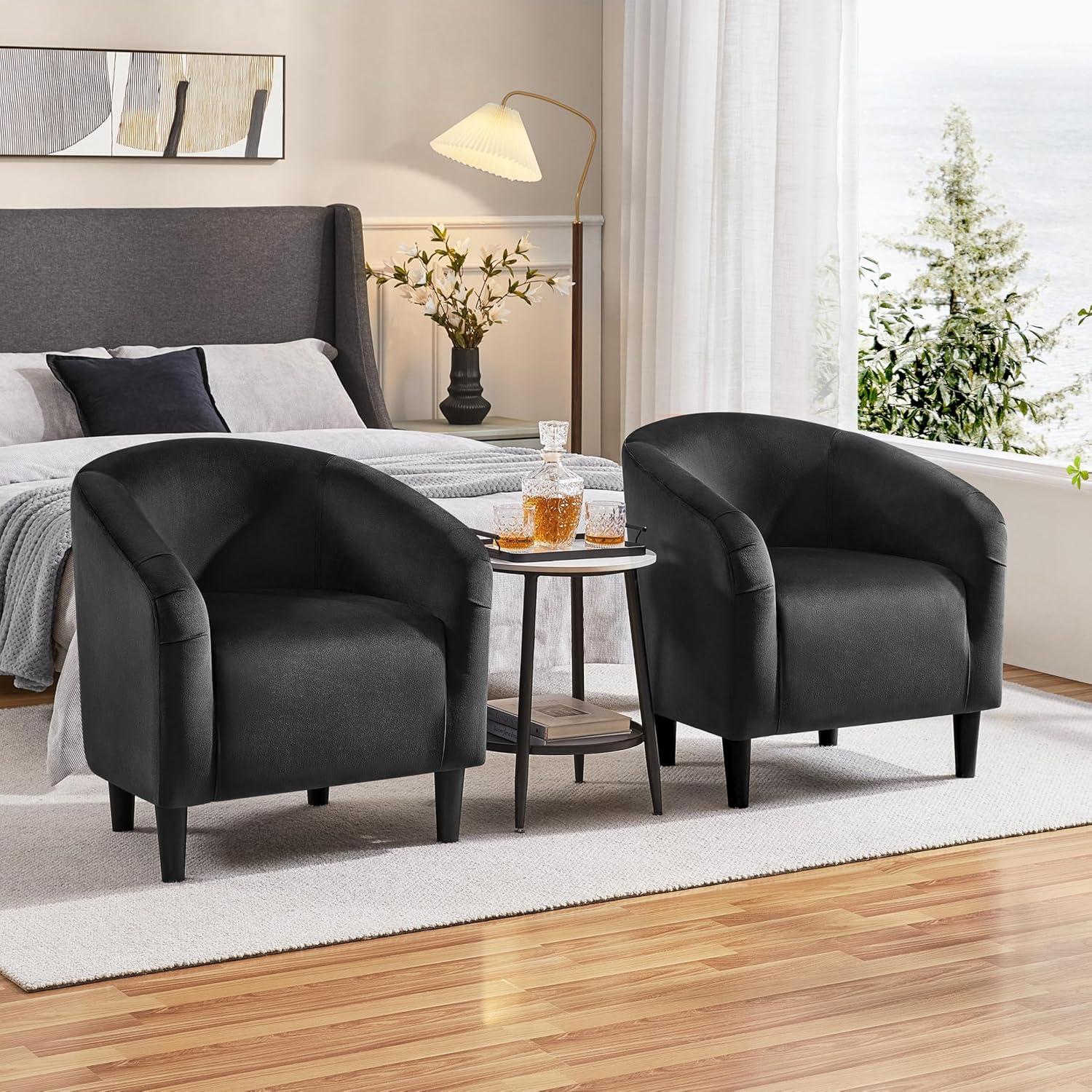 Renwick Modern Upholstered Tub Chair, Set of 2, Black Velvet