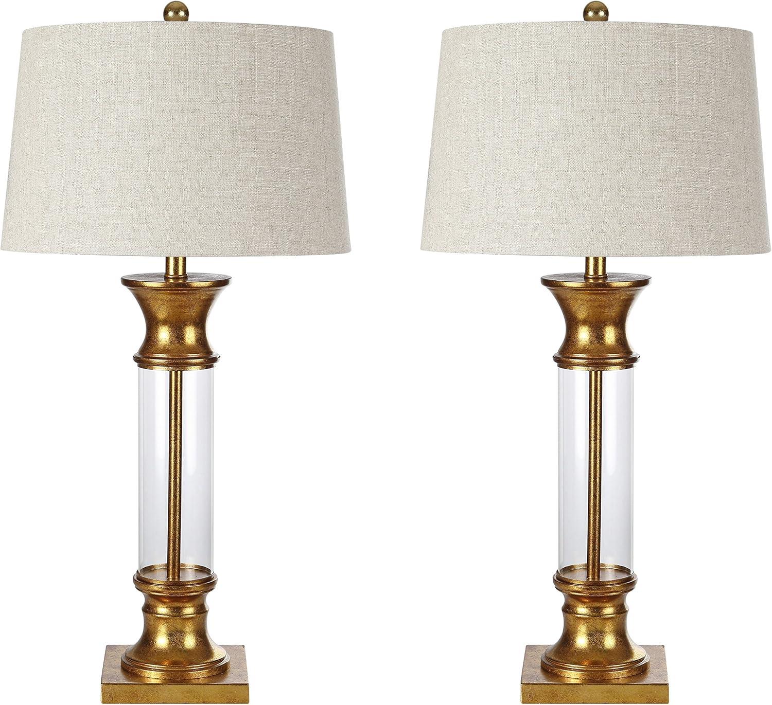 JONATHAN Y Hunter 32" Metal/Glass LED Table Lamp, Gold Leaf (Set of 2)