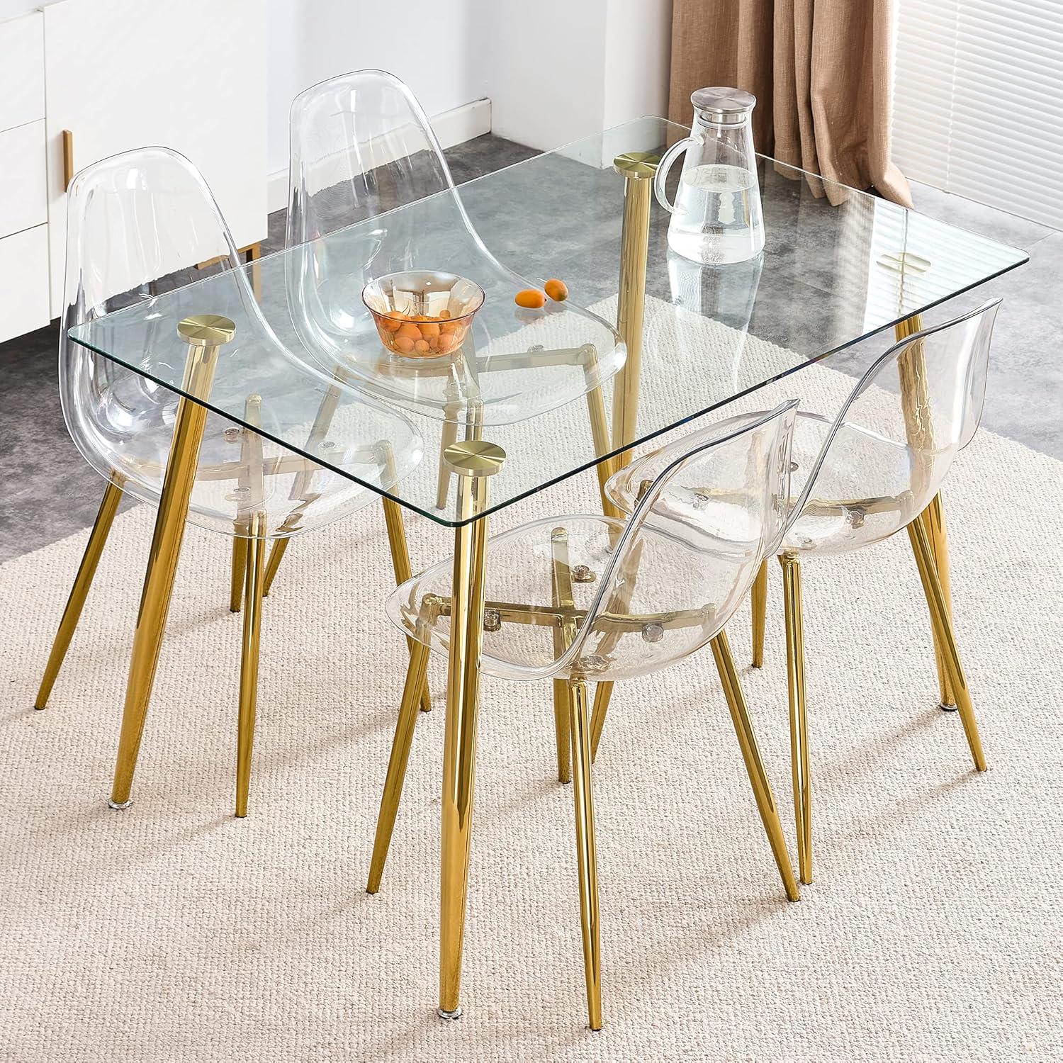 Clear Acrylic Side Chair with Gold Metal Legs