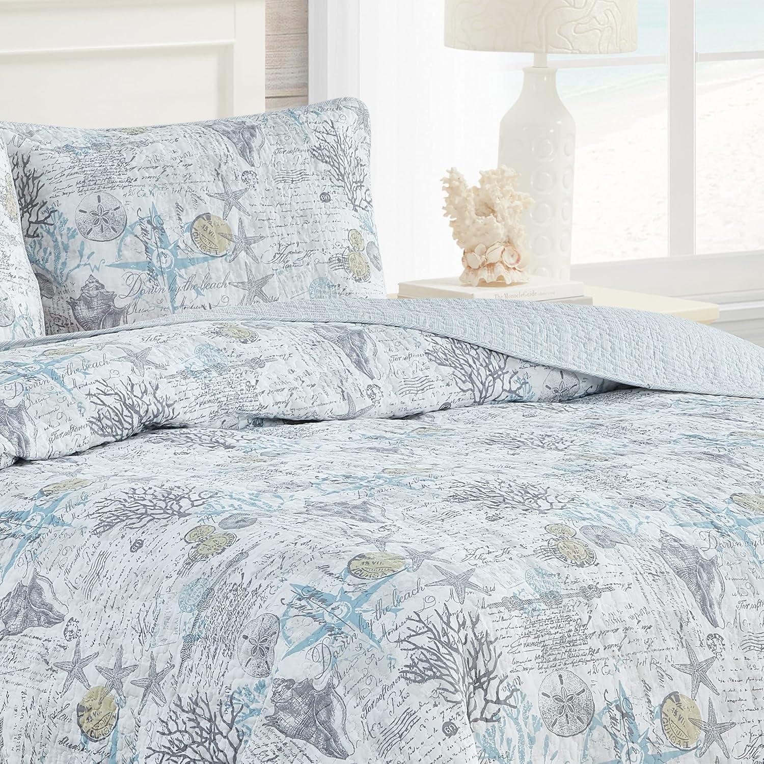 Tommy Bahama Home Tommy Bahama Beach Bliss Grey Cotton Reversible Quilt Set