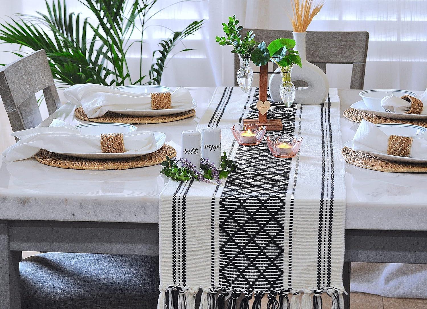 Oveesha Boho Cotton Woven Table Runner With Tassels
