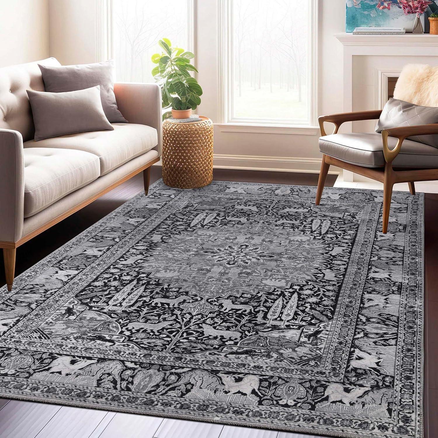 Charcoal Medallion Easy-Care Synthetic 7'6" x 9'6" Area Rug