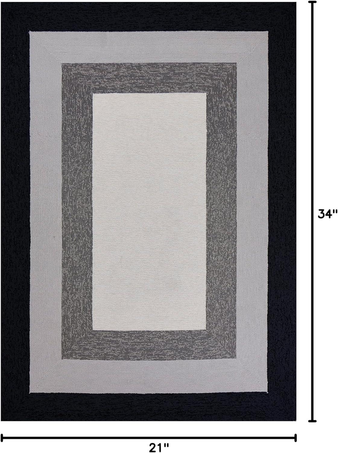 Contemporary Blue Block Outdoor Accent Rug - Synthetic, Easy Care