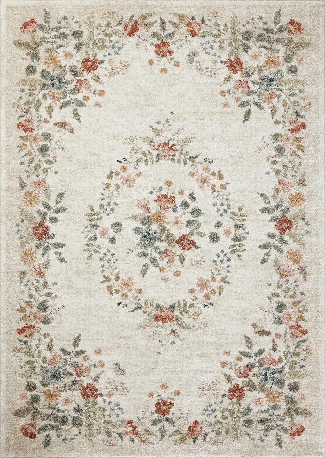 Cream Floral Medallion Synthetic 2'-8" x 4' Accent Rug