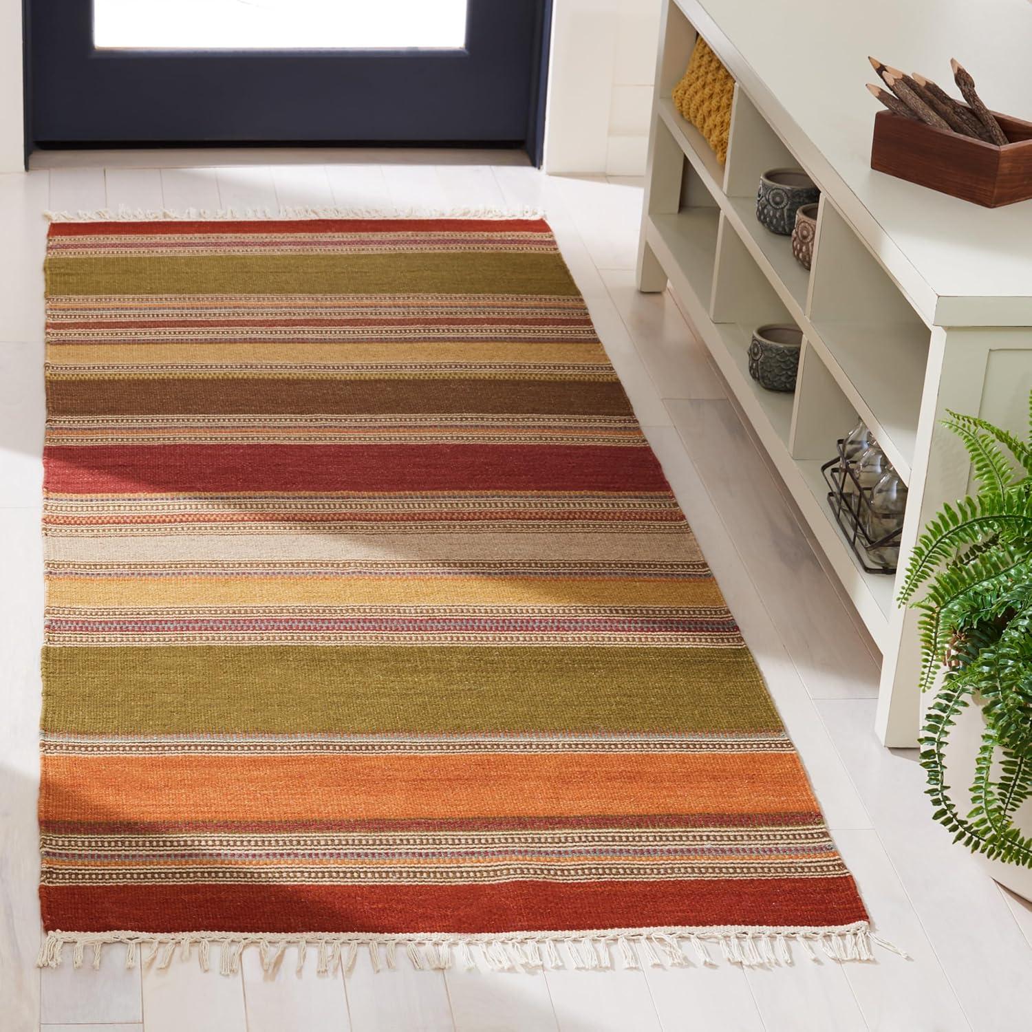 Striped Kilim STK317 Hand Woven Runner Rug - Green - 2'3"x6' - Safavieh.