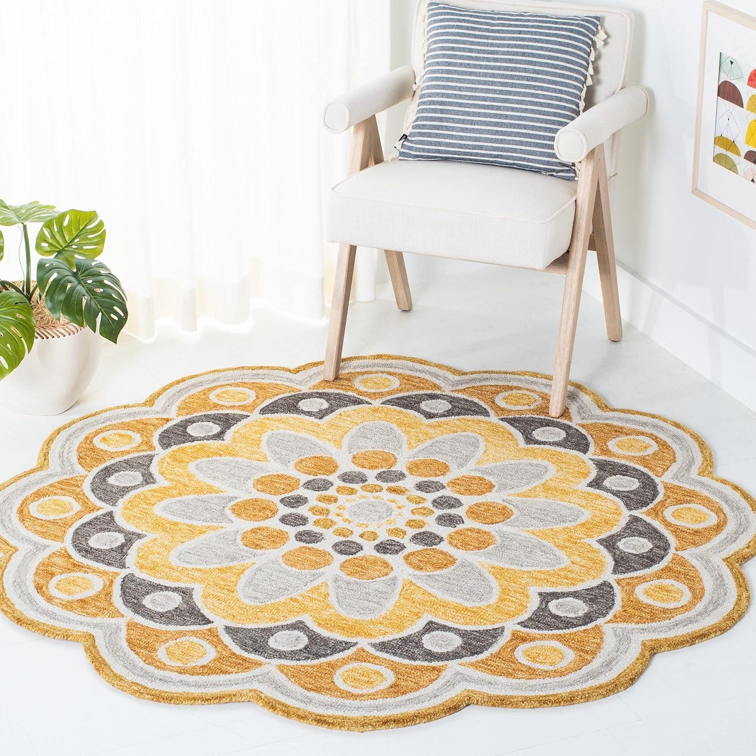 Handmade Gray and Gold Wool Tufted Round Rug