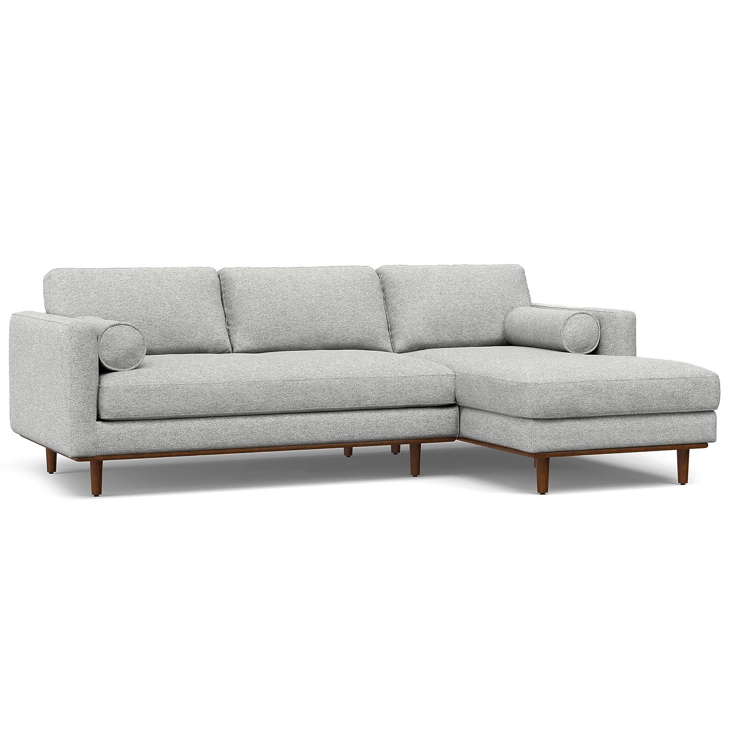 Simpli Home Morrison Large Left Sectional Sofa,Mid-Century Modern Couch with Chaise Lounge and Eco-Friendly Woven-Blend Fabric