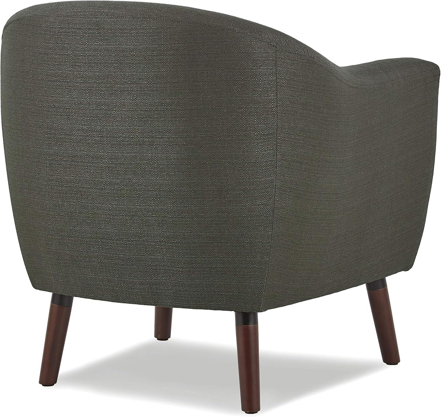 Scandinavian Gray Barrel Accent Chair with Cherry Wood Legs