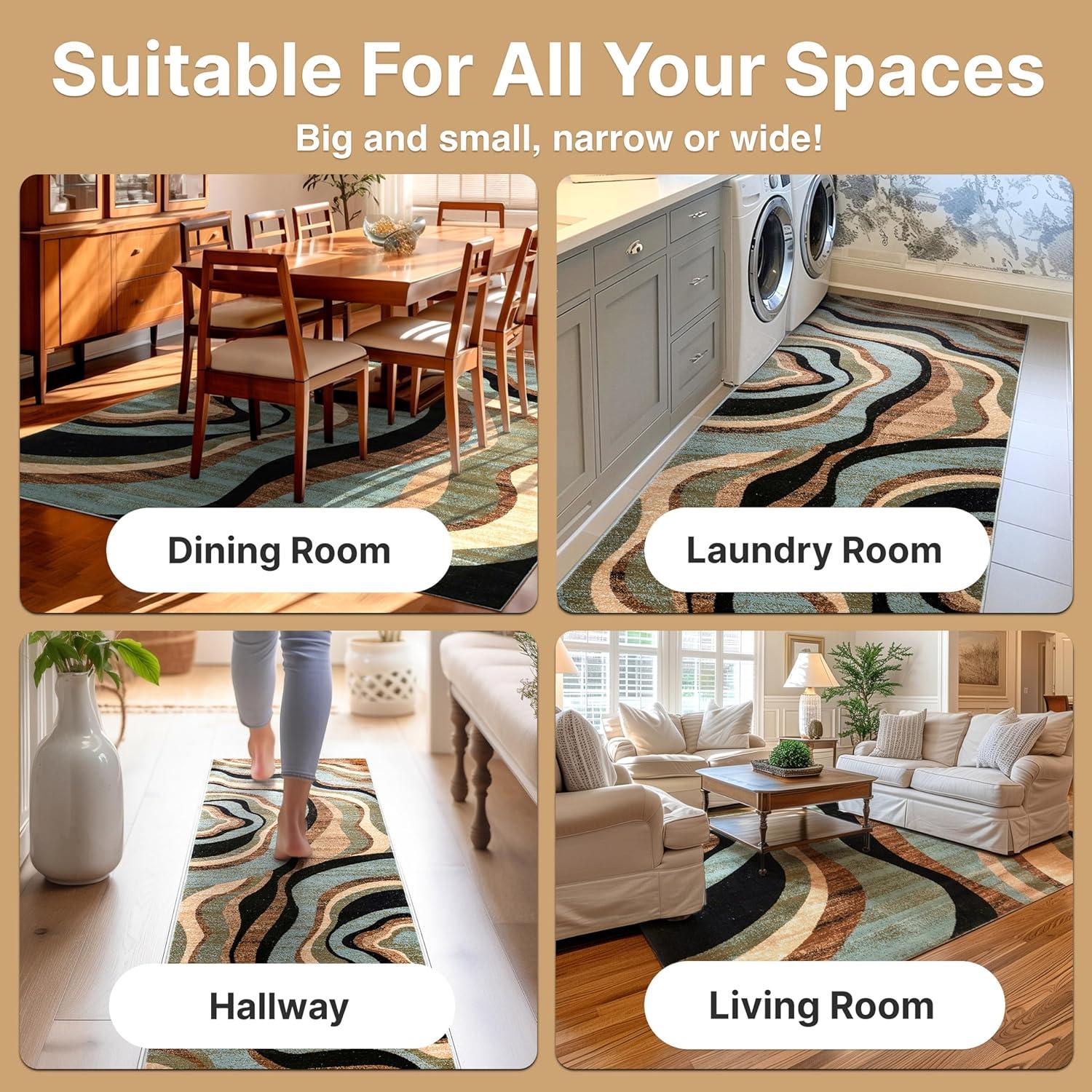 Well Woven Hudson Waves Geometric Modern Casual Abstract Contemporary Natural Lines Soft 5'3" Round Multi Blue Area Rug