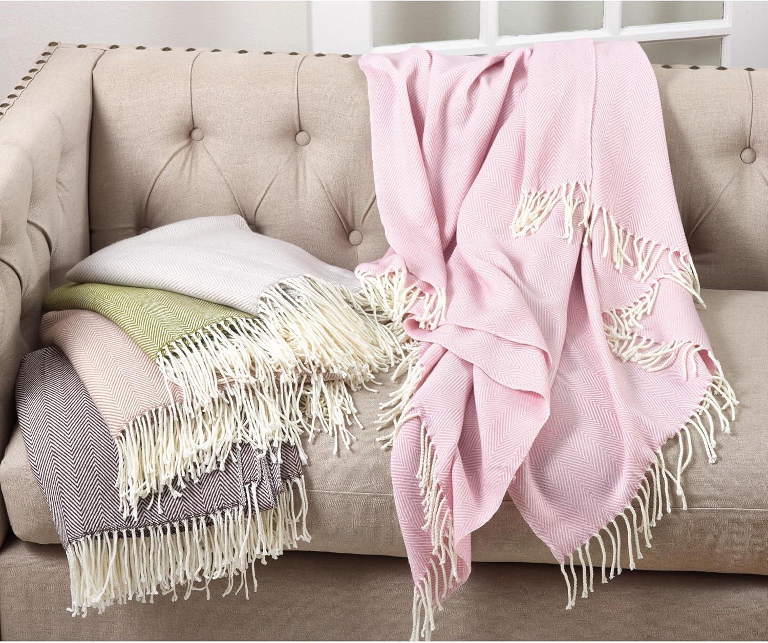 Pink Herringbone Tassel Fringe Full Throw Blanket