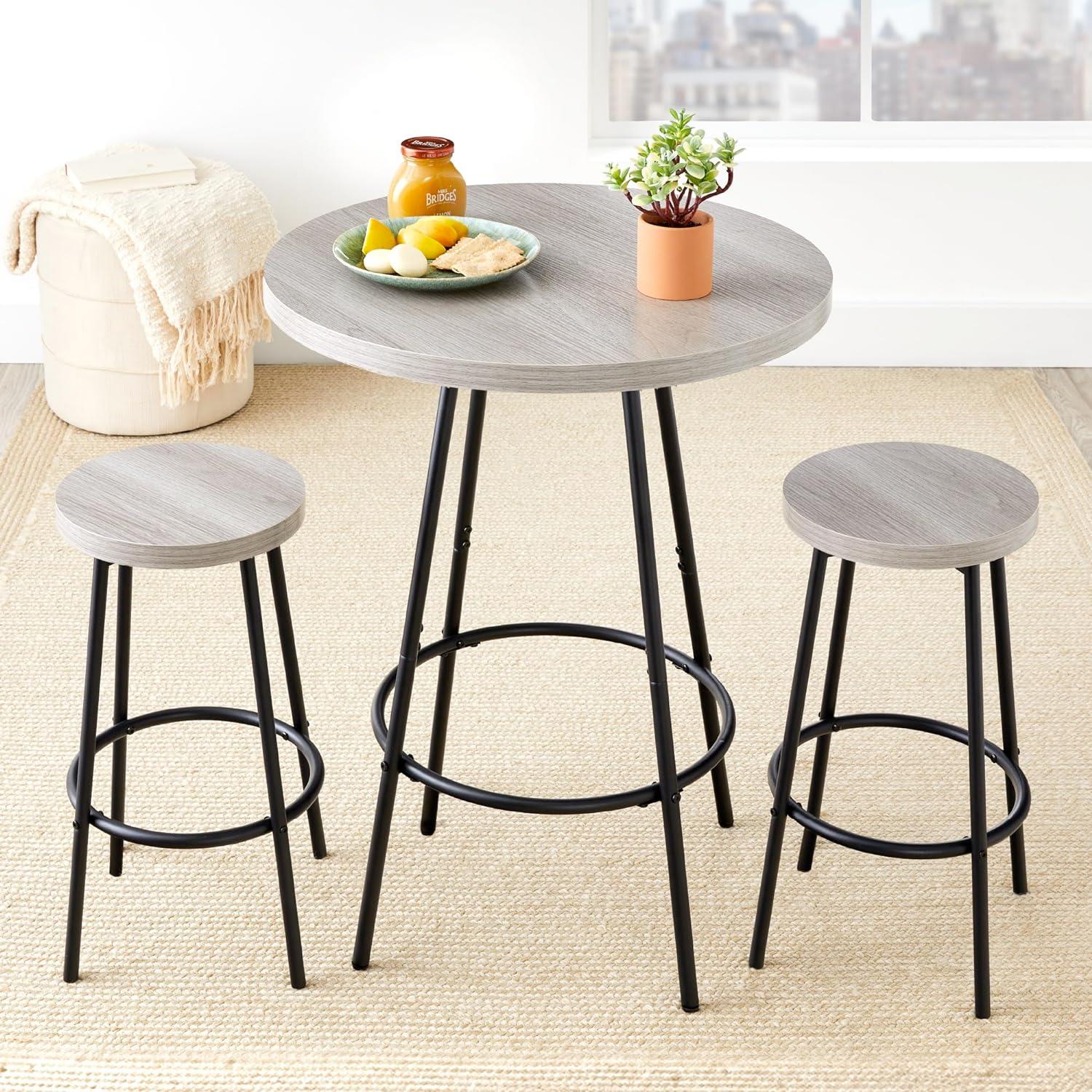 17 Stories Sevon 3-Piece Bistro Set, Modern Round Counter Height Dining Set w/ 2 Stools, Metal Frame