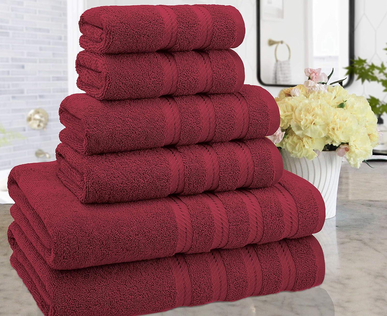 American Soft Linen 6 Piece Towel Set, 100% Cotton Bath Towels for Bathroom, Bordeaux Red