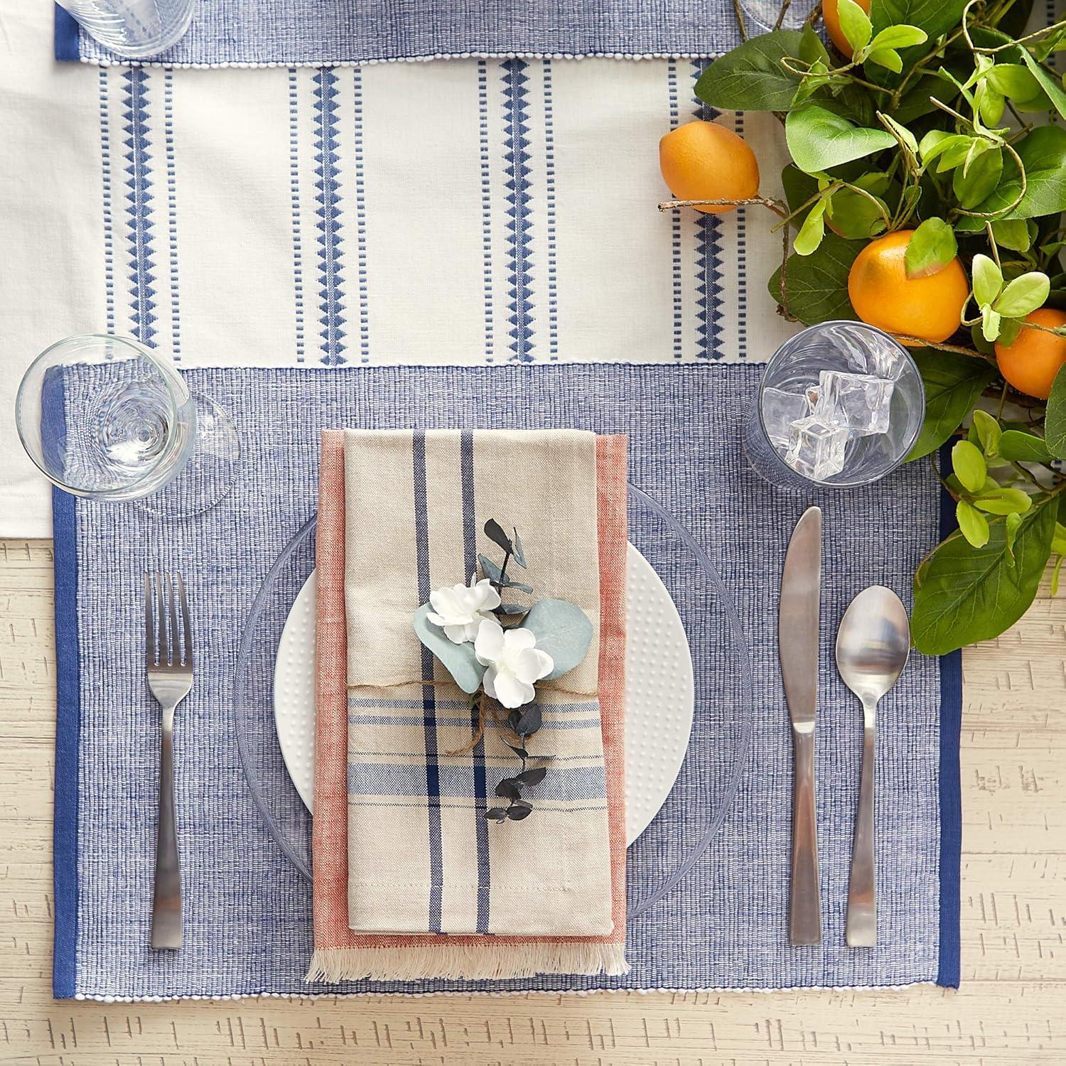 French Blue Eco-Friendly Ribbed Fabric Placemats, 13x19, Set of 6