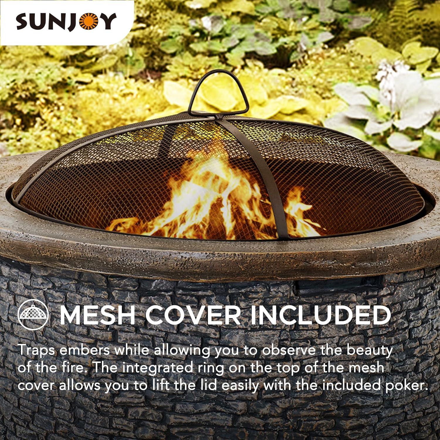 Sunjoy Stone 32 in. Round Wood-Burning Fire Pit