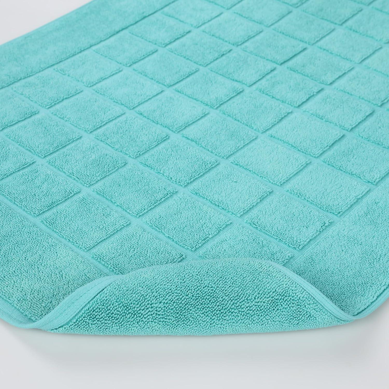 Nora Cotton Terry Solid Absorbent Thick Checkered Washable Bath Mat Set Of 2