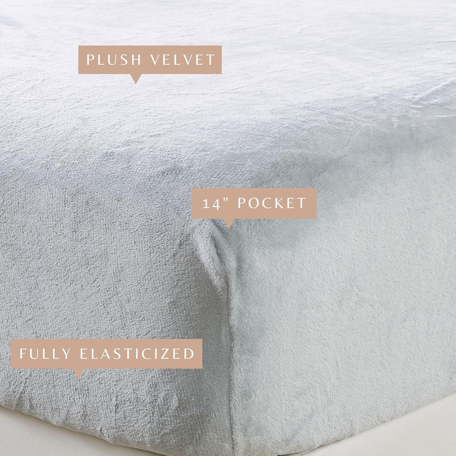Great Bay Home Fitted Sheet - Ultra Soft Velvet Plush - California King, Light Grey