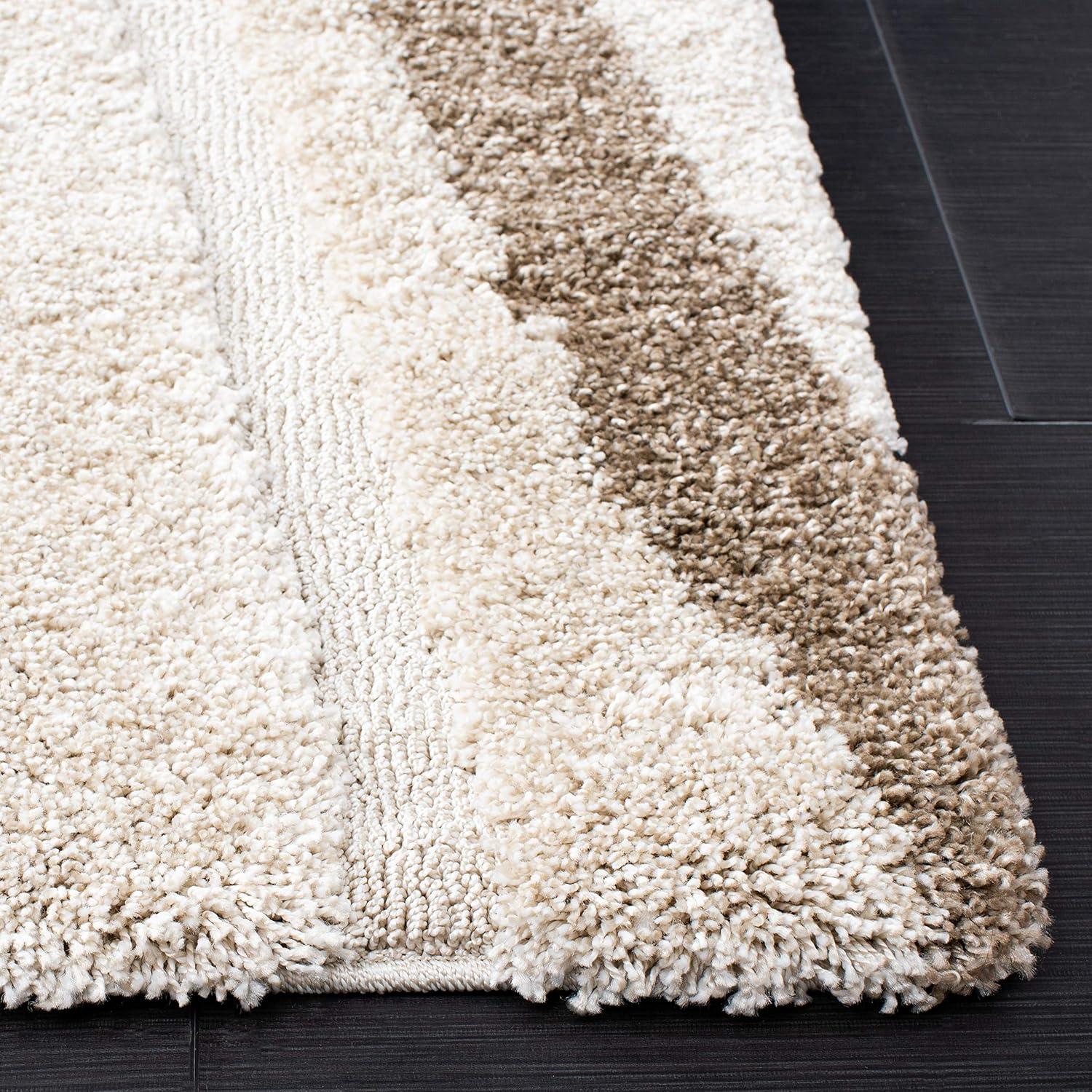 Florida Shag SG451 Power Loomed Indoor Area Rug - Cream/Dark Brown - 4'x6' - Safavieh.