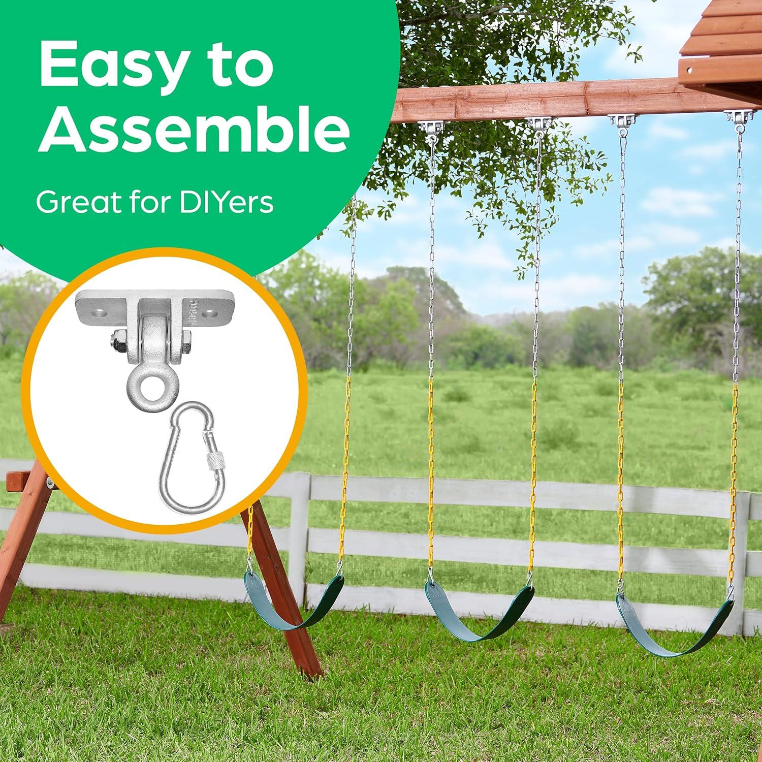 Heavy Duty Silver Steel Swing Set Hangers with Snap Hooks