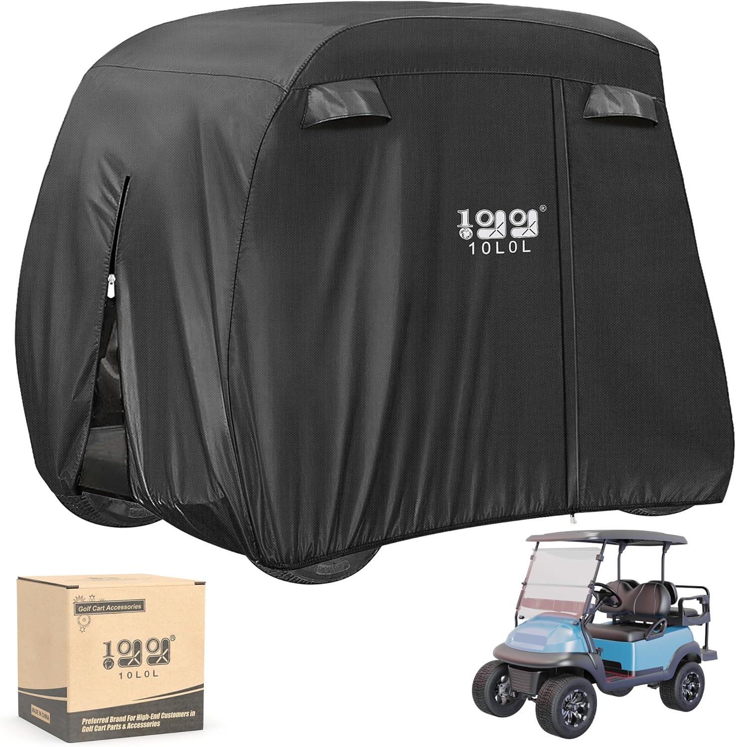 10L0L Golf Cart Cover 4 Passenger for Yamaha EZGO Club Car, 420D Waterproof Sunproof Dustproof Enclosure Cover, Black