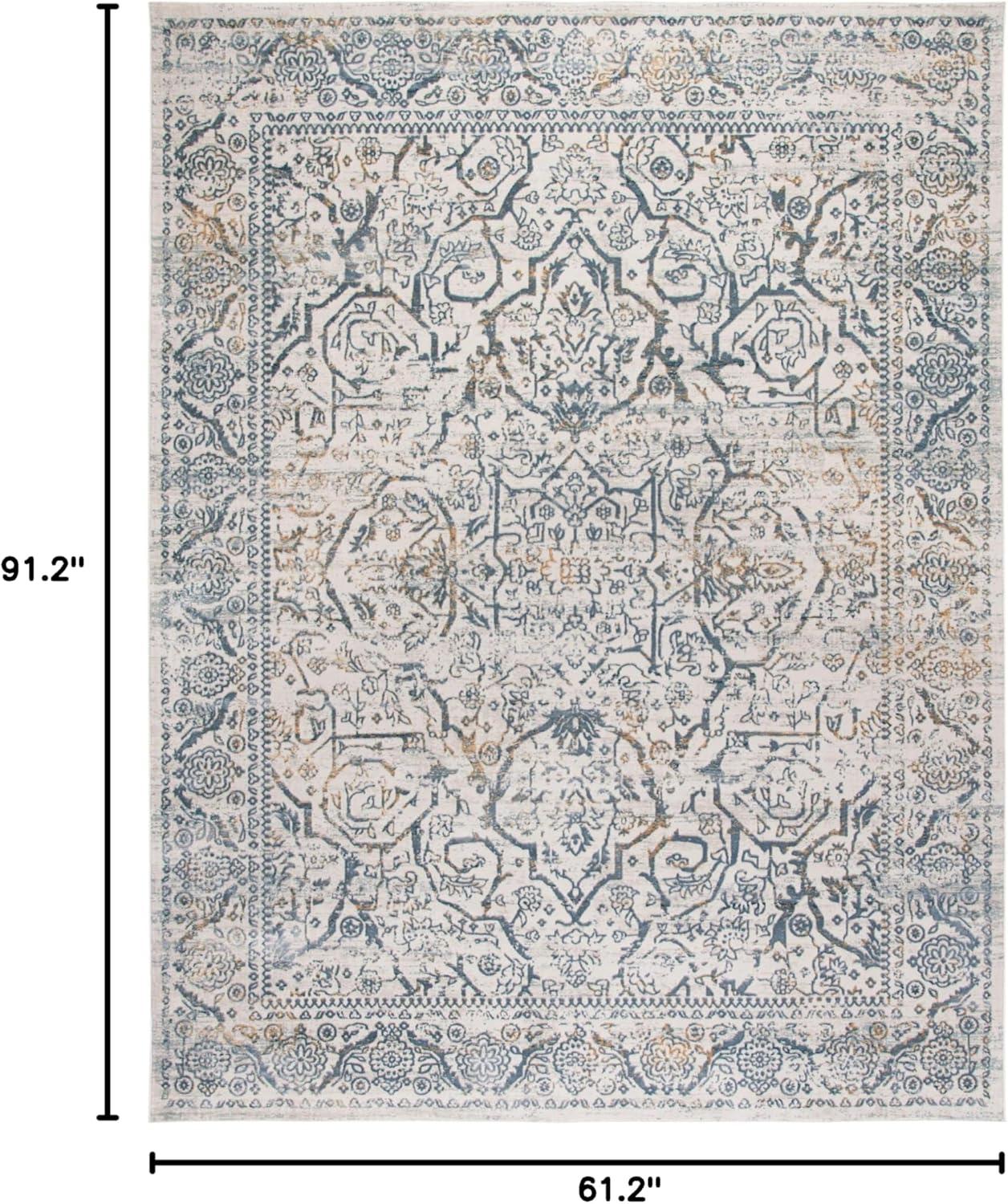 SAFAVIEH Princeton Xavier Floral Bordered Area Rug, Cream/Slate, 5'1" x 7'6"