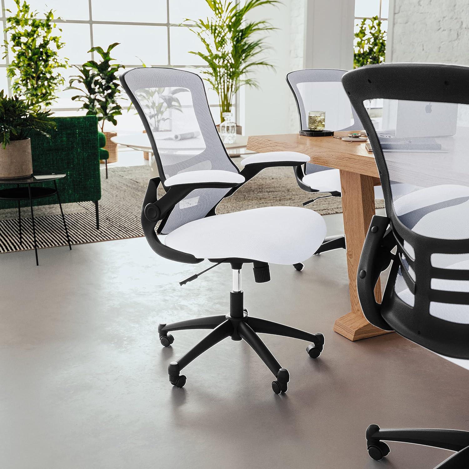 Flash Furniture Kelista Mid-Back White Mesh Swivel Ergonomic Task Office Chair with Flip-Up Arms