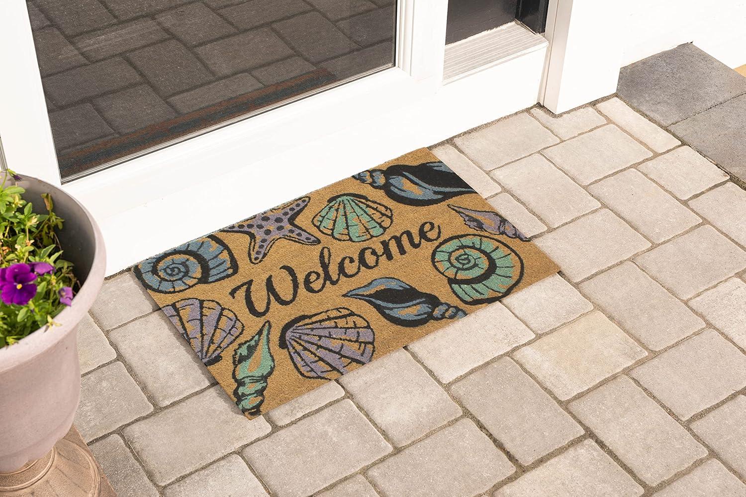 Storm Stopper All Weather Seashell Welcome 18 in. x 28 in. Indoor/Outdoor Printed Coir Mat