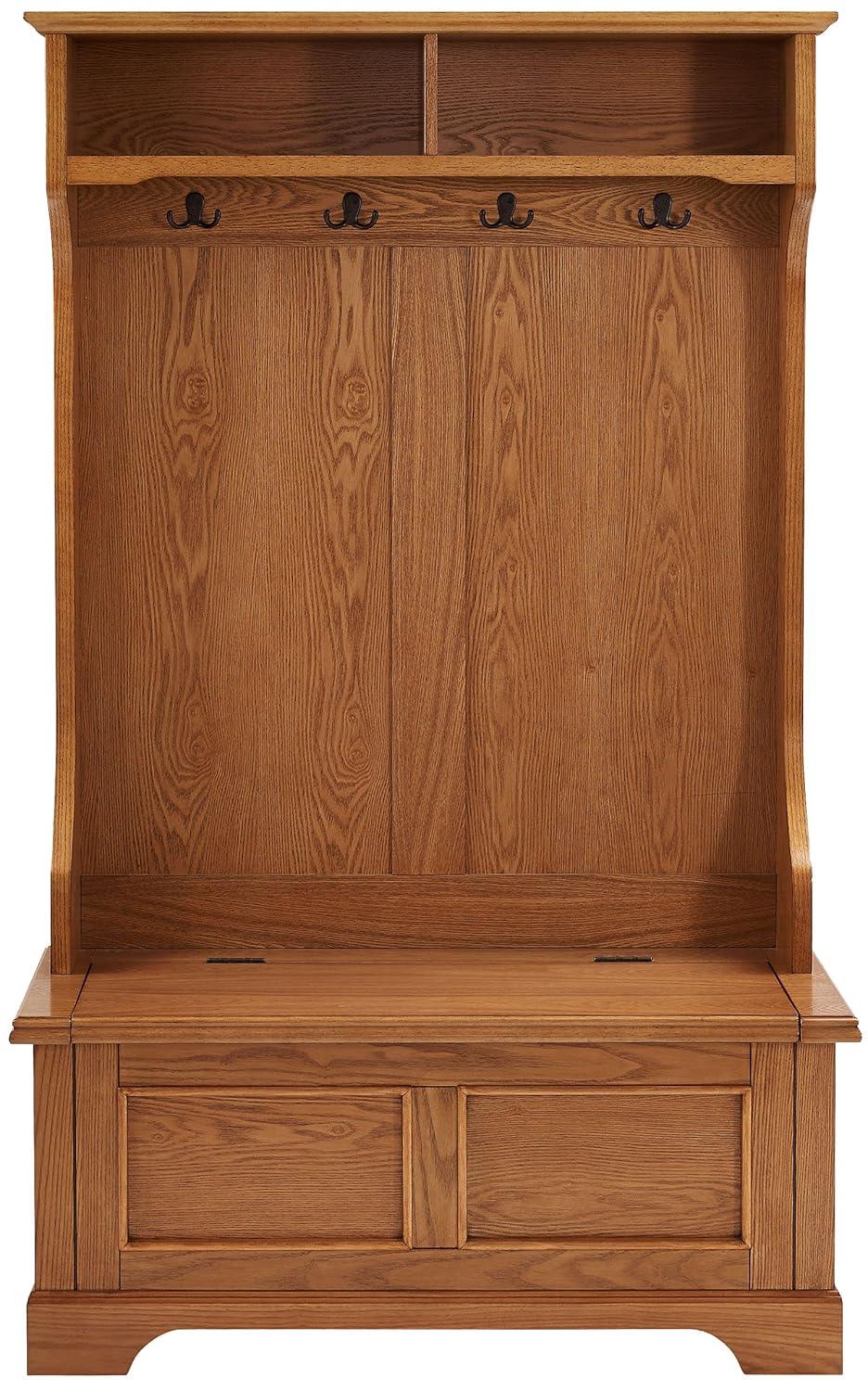Campbell Hall Tree Oak - Crosley: Spacious Bench, 4 Double Hooks, Shoe Storage