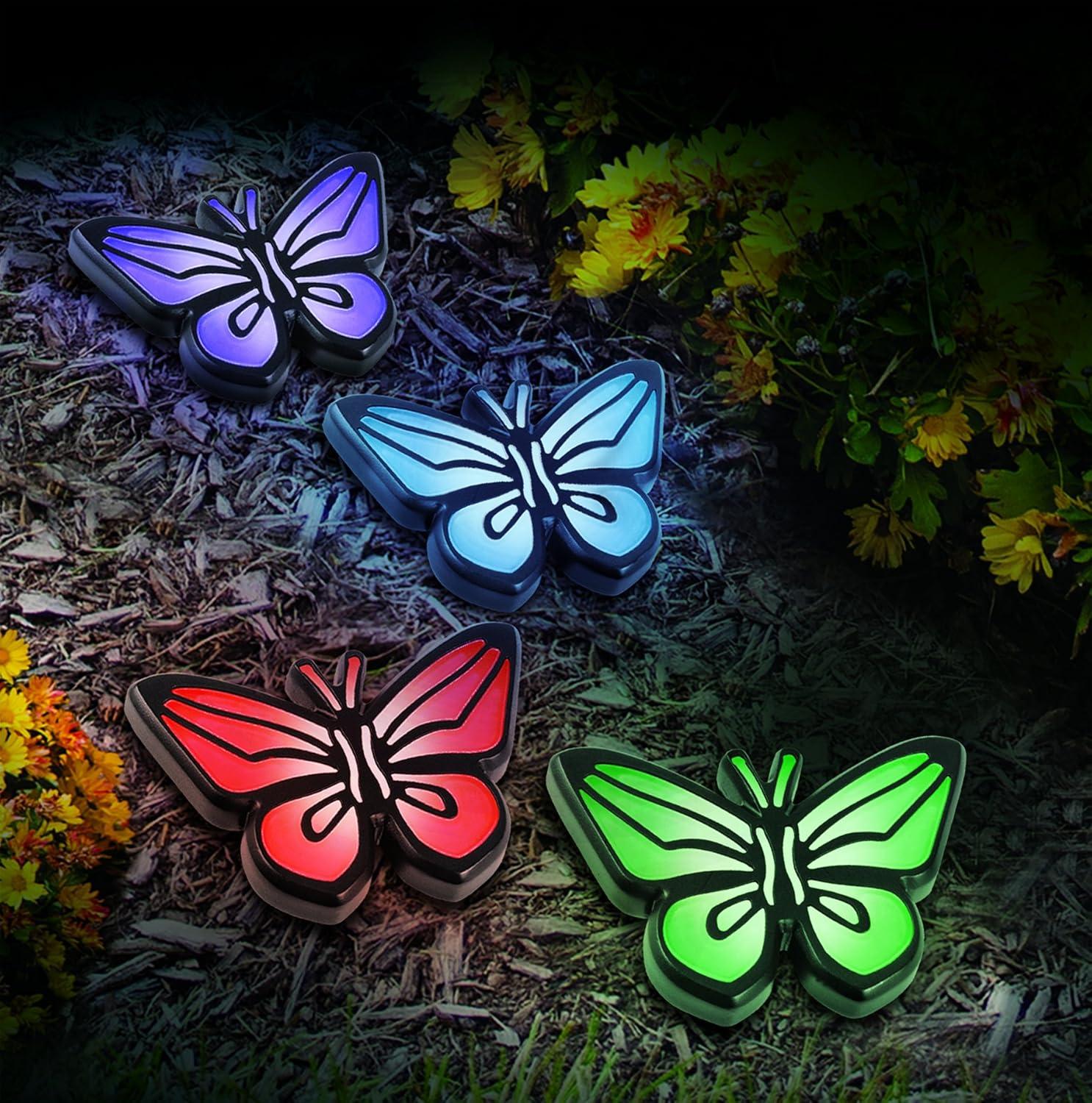 Ideaworks-LED Butterfly Lights-Sets of 4-Solar Powered-Automatically Turns On at Dusk & Off at Dawn-Space Each Light up to 32”-Easy Installation