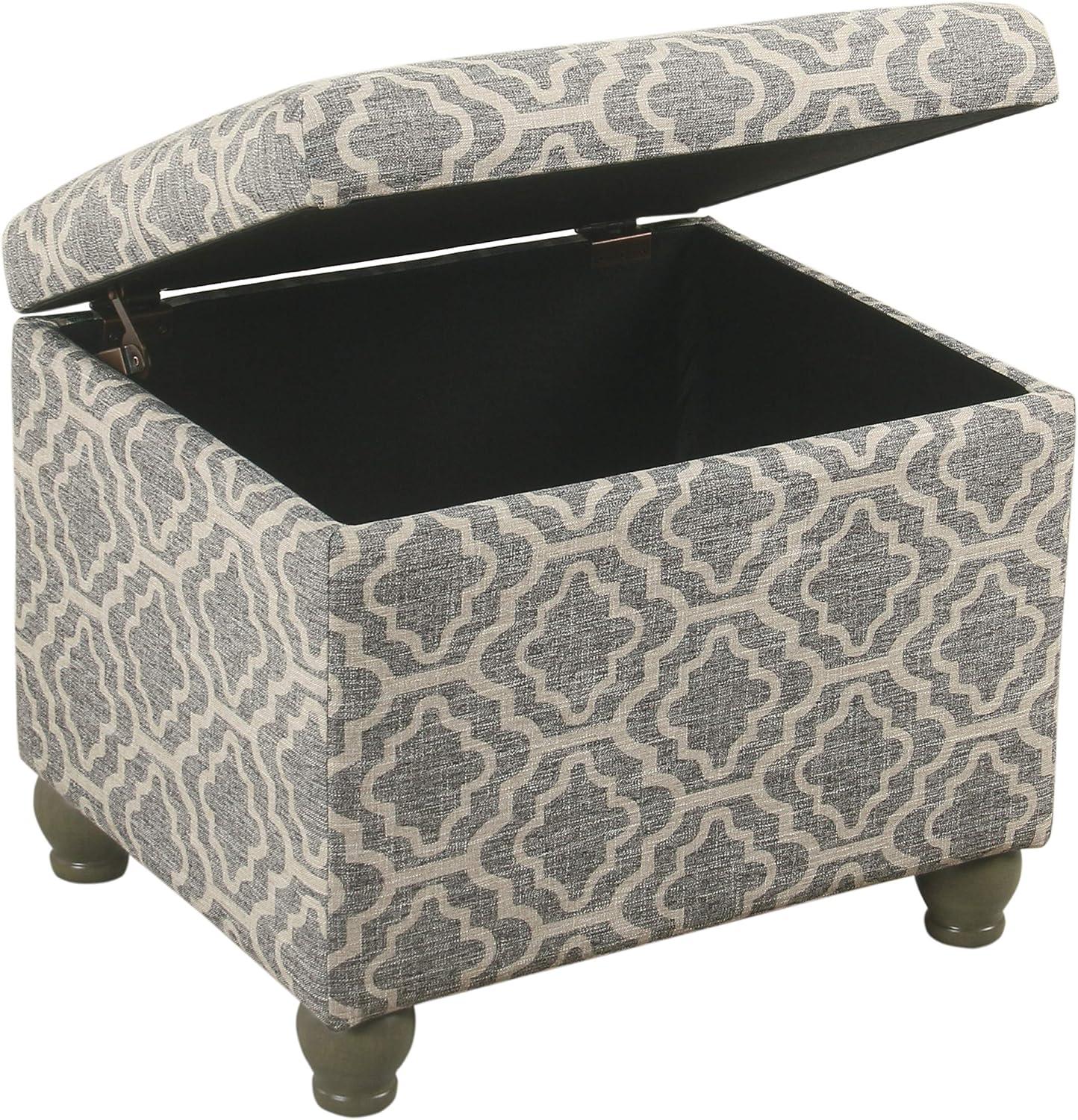 HomePop Medium Storage Ottoman Geometric Ash Gray: Upholstered Footstool with Rubberwood Legs