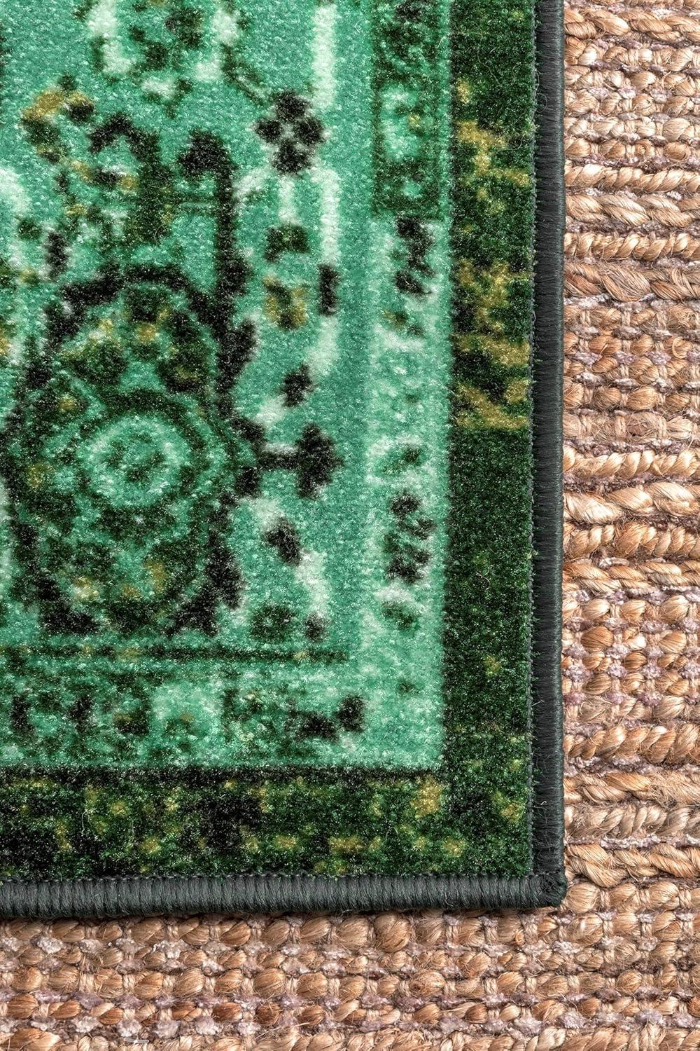 Vintage Reiko Overdyed Green 8' Square Synthetic Rug