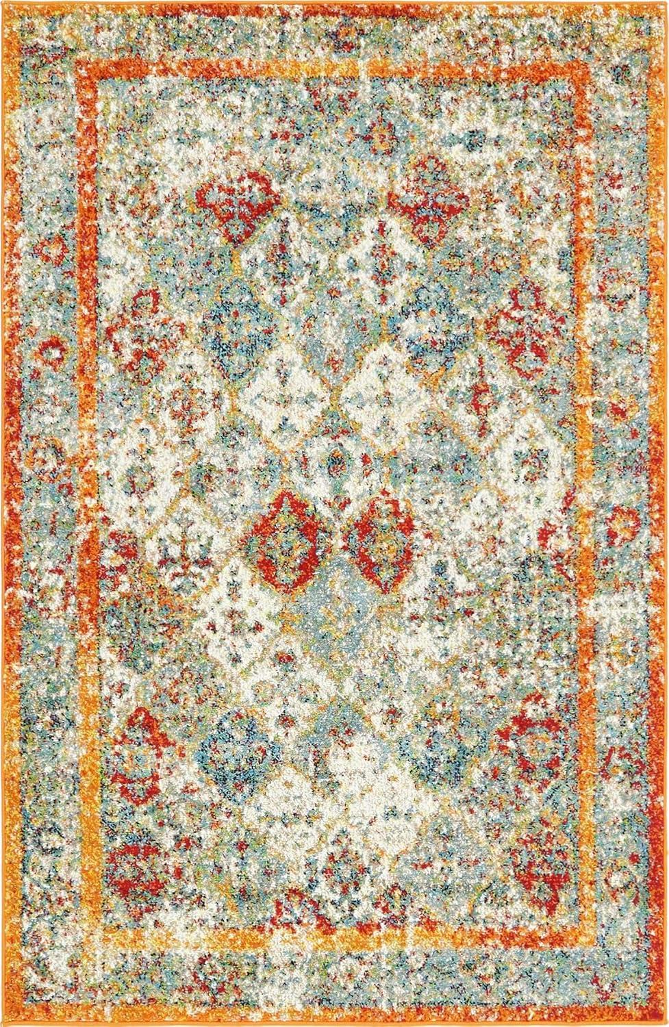 Bohemian Beige Distressed Geometric 4' x 6' Area Rug