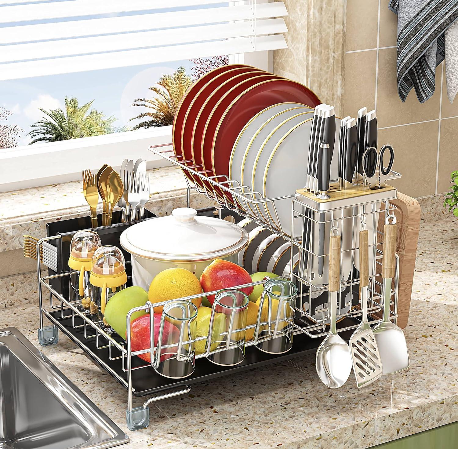 NIERBO Large Capacity 2-Tier Stainless Steel Dish Drying Rack With Rustproof Finish | Wayfair