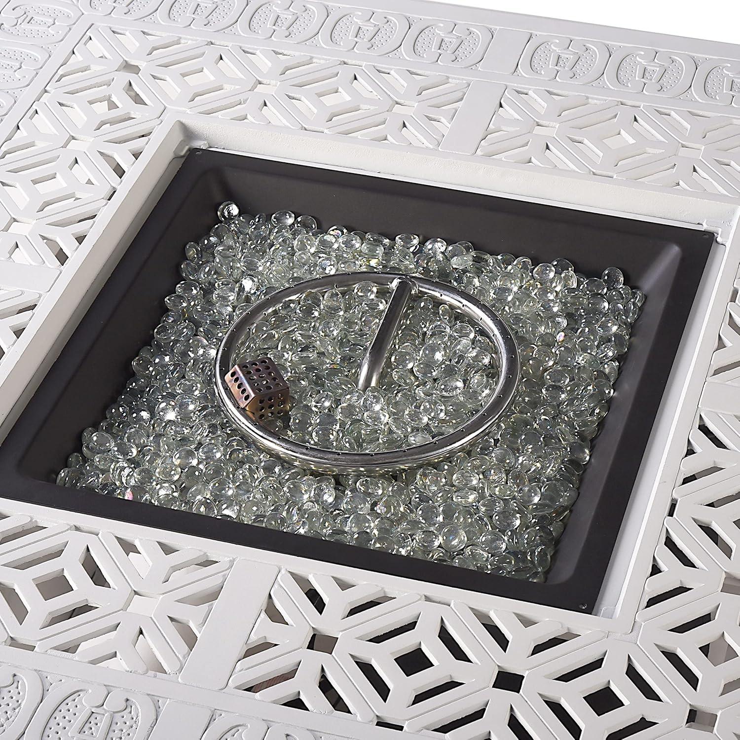 White Aluminum Gas Fire Pit Table with Glass Beads