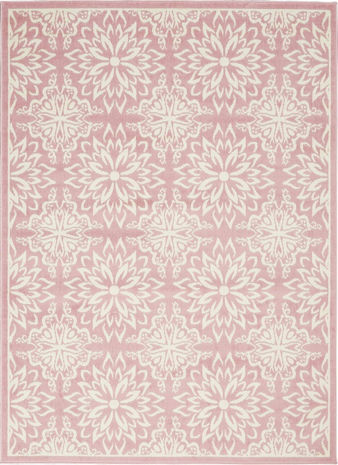 Nourison Jubilant Geometric Floral Ivory/Pink 5'3" x 7'3" Area Rug, (5' x 7')
