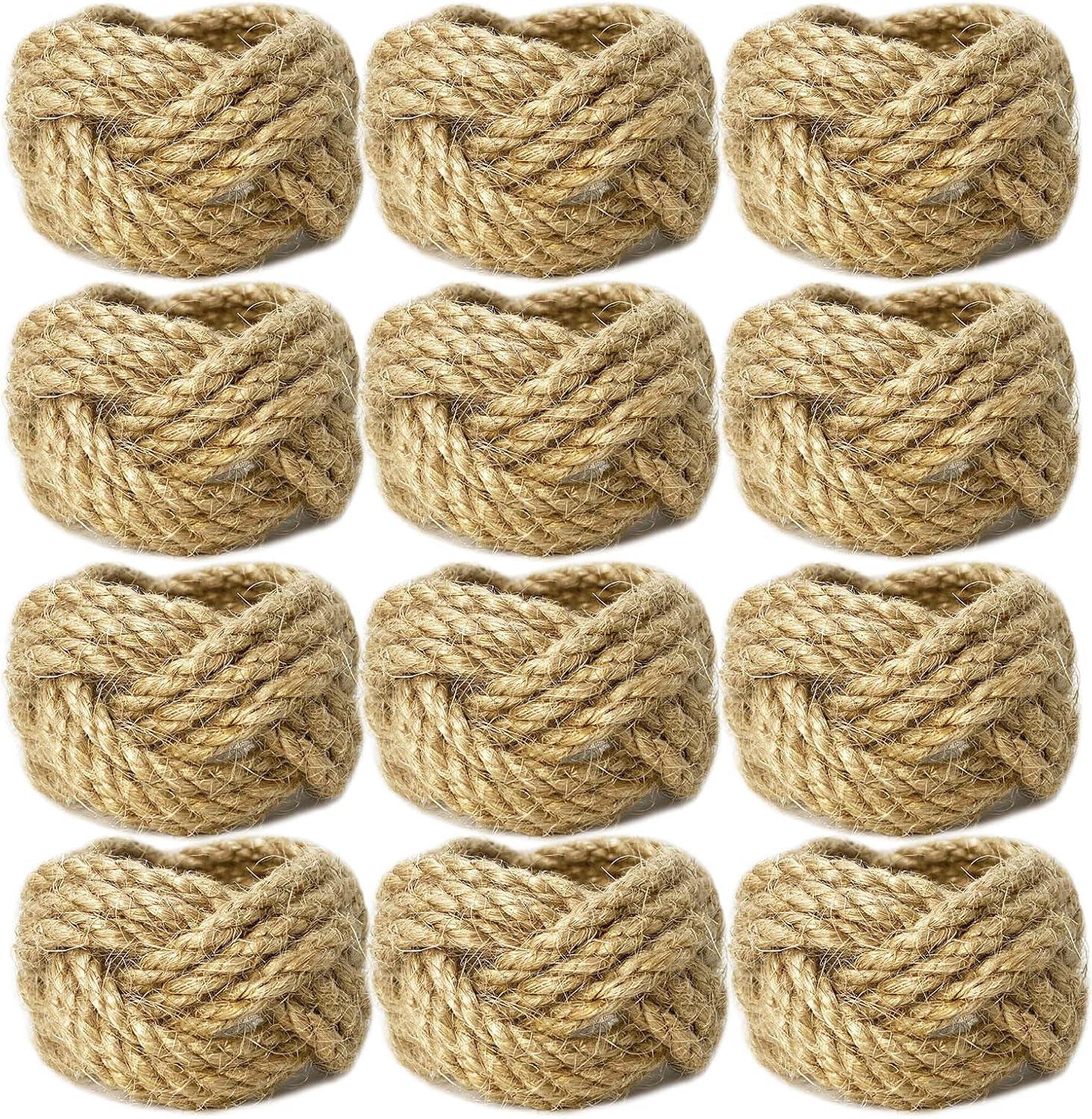 Woven Napkin Rings Set of 12 Farmhouse Napkin Rings Bulk Burlap Jute Napkin Rings for Dinning Table, Nautical Napkin Rings Table Decor for Party Gathering Banquet Wedding Birthday Natural