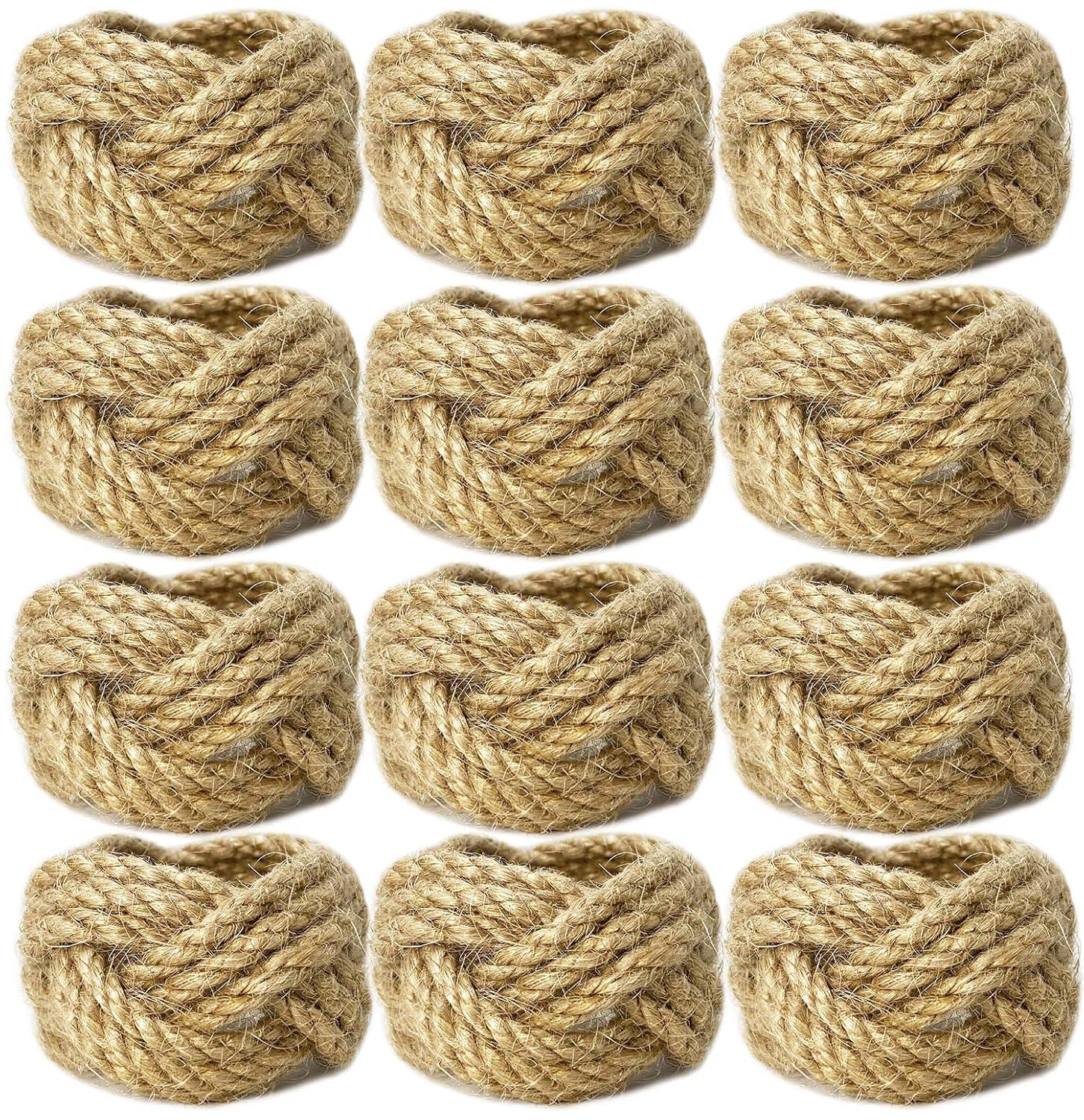 Woven Napkin Rings Set of 12 Farmhouse Napkin Rings Bulk Burlap Jute Napkin Rings for Dinning Table, Nautical Napkin Rings Table Decor for Party Gathering Banquet Wedding Birthday Natural