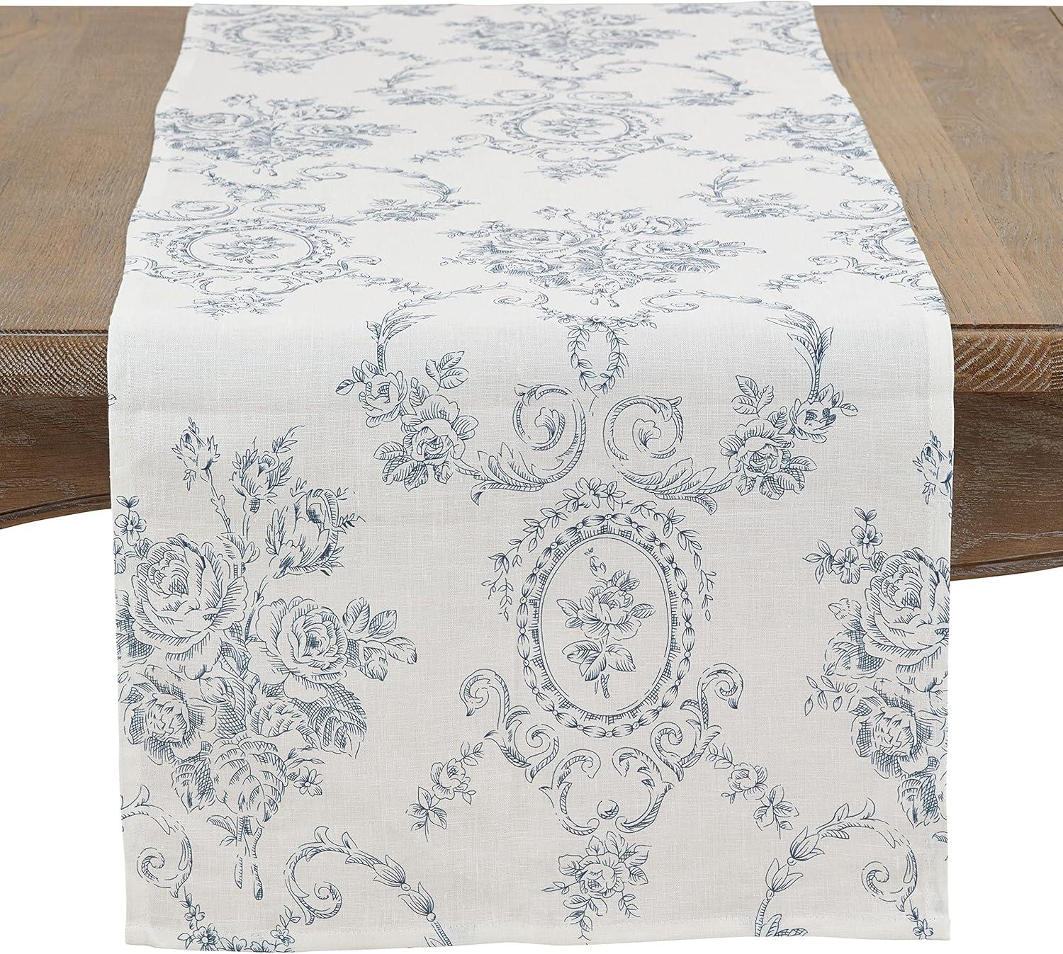 Saro Lifestyle Toile Table Runner With Floral Design