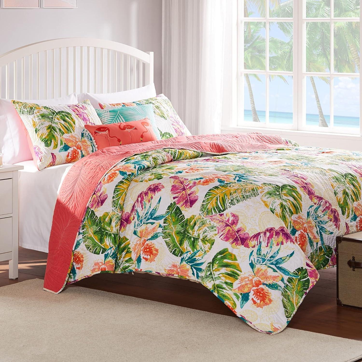 Greenland Home Fashions Tropics Coastal Paradise Quilt Set, 2-Piece Twin, Punch