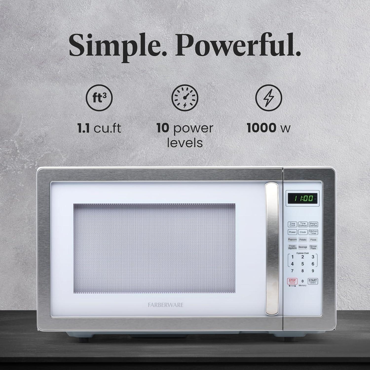 Farberware Classic Countertop Microwave Oven, 1.1 Cubic Feet cu. ft., 1000 watts, with Child Lock