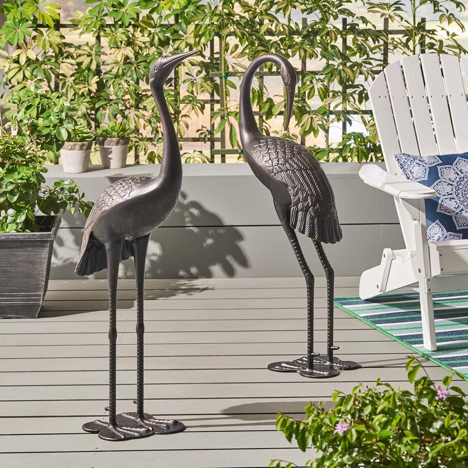 Rosecliff Heights Outdoor Aluminum Crane Garden Statue  (Set Of 2) (Set of 2)