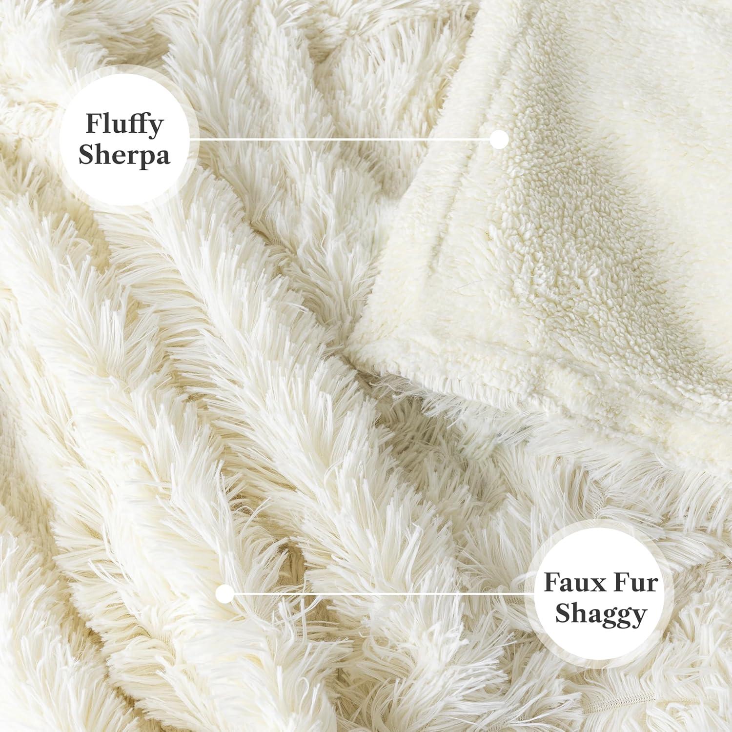 PAVILIA Fluffy Faux Fur Reversible Throw Blanket for Bed, Sofa, and Couch