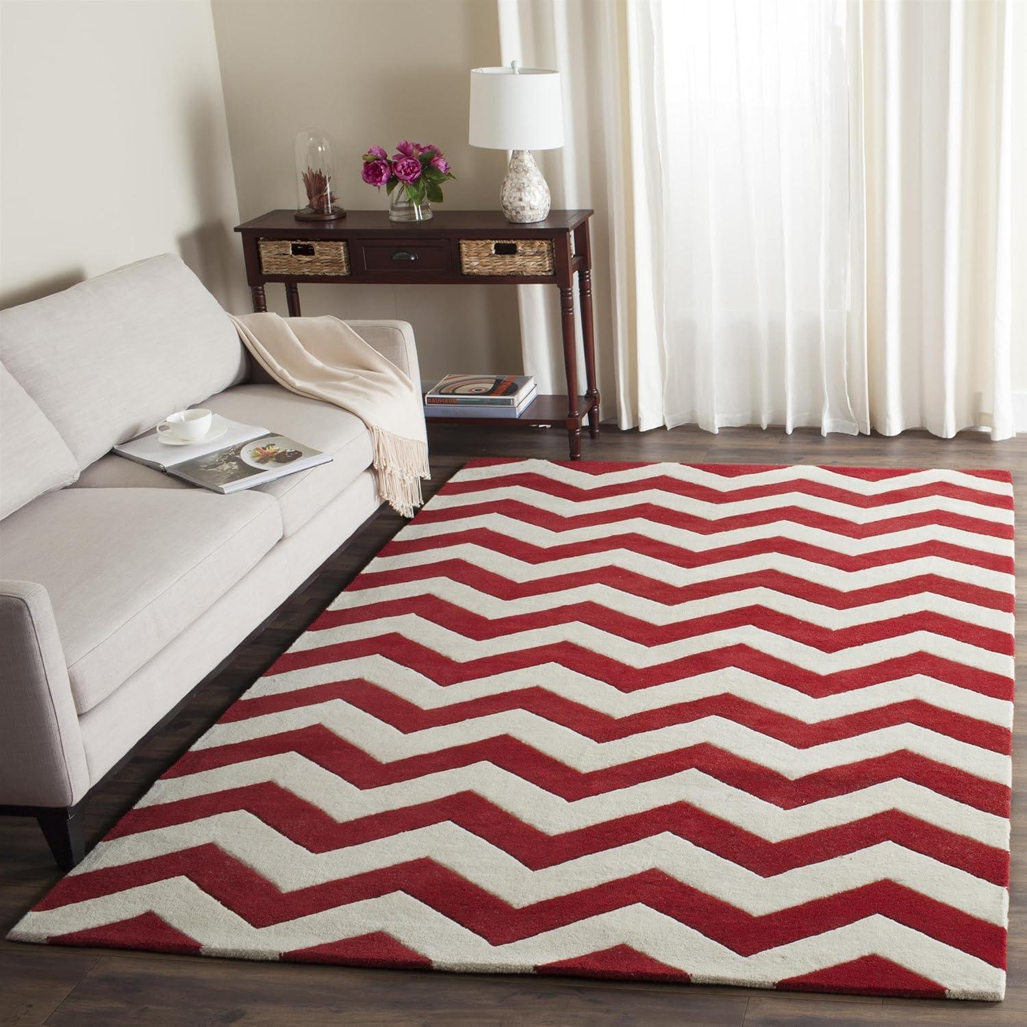 SAFAVIEH Chatham Jake Zigzag Stripes Wool Area Rug, Red/Ivory, 2' x 3'